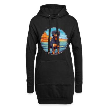 Rottweiler chien race dessin animé Kawaii Clipart chien - Sweat-shirt à capuche long Femme - noir - Devant