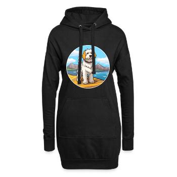 Chien de berger des Pyrénées chien race Cartoon Kawaii Clipart - Sweat-shirt à capuche long Femme - noir - Devant