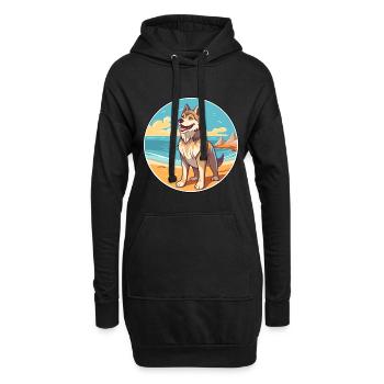 Saarloos Wolfhund Hund Rasse Cartoon Kawaii Clipart - Hoodie-Kleid - Schwarz - Vorne