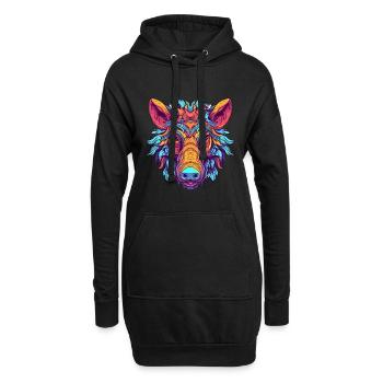 Sanglier Aquarelle Colorée Dessin Animé Kawaii Animal - Sweat-shirt à capuche long Femme - noir - Devant
