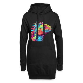 Iguane Aquarelle Colorée Dessin Animé Kawaii Animal - Sweat-shirt à capuche long Femme - noir - Devant