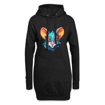 Ratte bunte Aquarell-Karikatur Kawaii-Tier - Hoodie-Kleid - Schwarz - Vorne