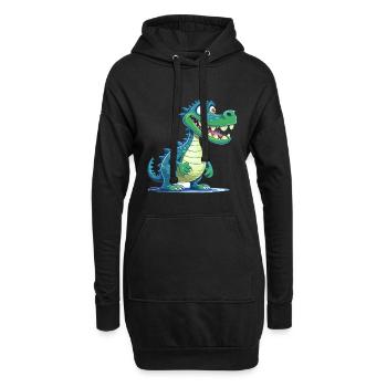Krokodil bunte Aquarell-Karikatur Kawaii Anima - Hoodie-Kleid - Schwarz - Vorne