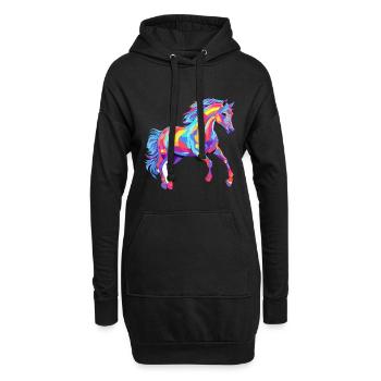 Pferd buntes Aquarell Karikatur Kawaii Tier - Hoodie-Kleid - Schwarz - Vorne