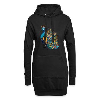 Pfau buntes Aquarell Cartoon Kawaii Tier - Hoodie-Kleid - Schwarz - Vorne