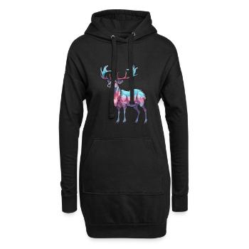 Caribou Aquarelle Colorée Dessin Animé Kawaii Animal - Sweat-shirt à capuche long Femme - noir - Devant