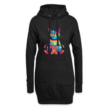 Katze buntes Aquarell Cartoon Kawaii Tier - Hoodie-Kleid - Schwarz - Vorne