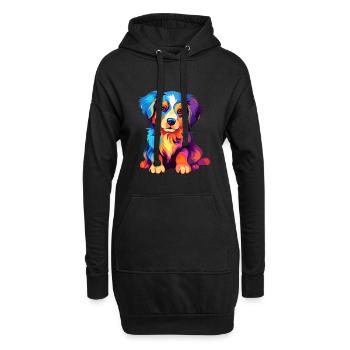 Hund Buntes Aquarell Cartoon Kawaii Tier - Hoodie-Kleid - Schwarz - Vorne