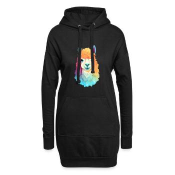 Alpaga Aquarelle Colorée Dessin Animé Kawaii Animal - Sweat-shirt à capuche long Femme - noir - Devant