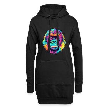 Gorille Aquarelle Colorée Dessin Animé Kawaii Animal - Sweat-shirt à capuche long Femme - noir - Devant