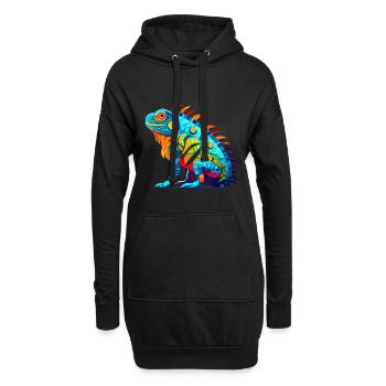 Iguane Aquarelle Colorée Dessin Animé Kawaii Animal - Sweat-shirt à capuche long Femme - noir - Devant