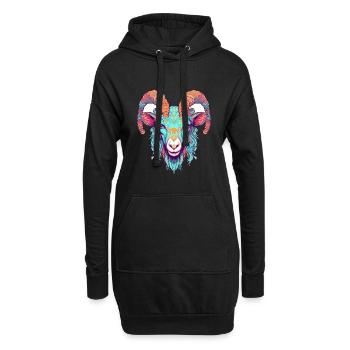 Chèvre Aquarelle Colorée Dessin Animé Kawaii Animal - Sweat-shirt à capuche long Femme - noir - Devant