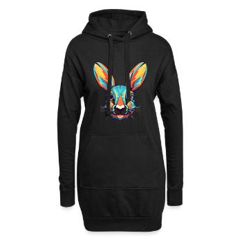 Kaninchen buntes Aquarell Cartoon Kawaii Tier - Hoodie-Kleid - Schwarz - Vorne