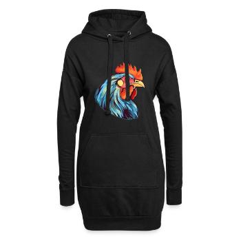 Henne bunte Aquarell-Karikatur Kawaii-Tier - Hoodie-Kleid - Schwarz - Vorne