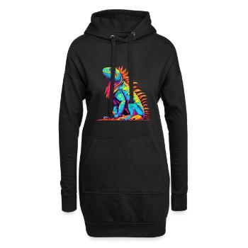 Iguane Aquarelle Colorée Dessin Animé Kawaii Animal - Sweat-shirt à capuche long Femme - noir - Devant