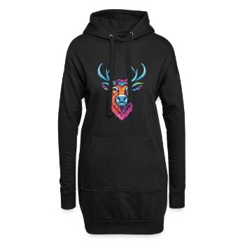 Caribou Aquarelle Colorée Dessin Animé Kawaii Animal - Sweat-shirt à capuche long Femme - noir - Devant