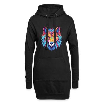 Wolf Buntes Aquarell Cartoon Kawaii Tier - Hoodie-Kleid - Schwarz - Vorne