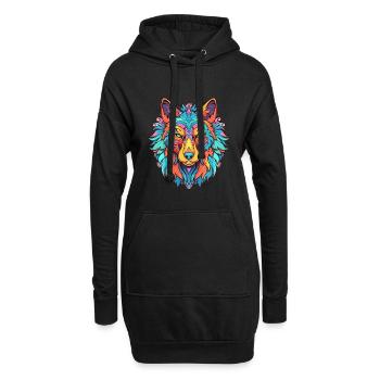 Wolf Buntes Aquarell Cartoon Kawaii Tier - Hoodie-Kleid - Schwarz - Vorne