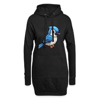 Geai bleu mignon dessin animé kawaii aquarelle Animal animal de compagnie - Sweat-shirt à capuche long Femme - noir - Devant
