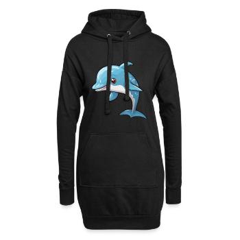Delfin niedliche Karikatur Kawaii Aquarell Tier Haustier - Hoodie-Kleid - Schwarz - Vorne