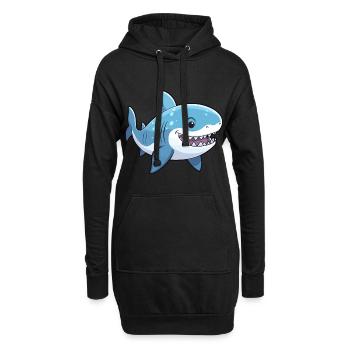 Requin mignon dessin animé kawaii aquarelle Animal de compagnie - Sweat-shirt à capuche long Femme - noir - Devant