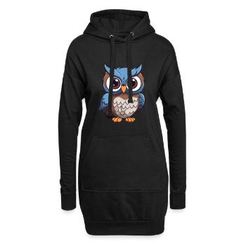Hibou mignon dessin animé kawaii aquarelle animal de compagnie - Sweat-shirt à capuche long Femme - noir - Devant