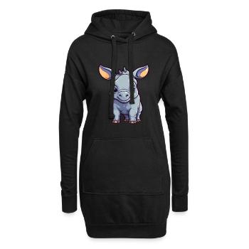 Nashorn niedliche Karikatur Kawaii Aquarell Tier Haustier - Hoodie-Kleid - Schwarz - Vorne