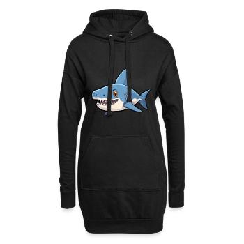 Requin mignon dessin animé kawaii aquarelle Animal de compagnie - Sweat-shirt à capuche long Femme - noir - Devant