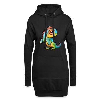 Iguane Mignon Dessin Animé Kawaii Aquarelle Animal De Compagnie - Sweat-shirt à capuche long Femme - noir - Devant