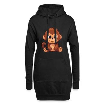 Orang-outan mignon dessin animé kawaii aquarelle Animal Pe - Sweat-shirt à capuche long Femme - noir - Devant
