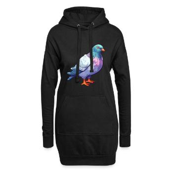 Pigeon Aquarelle Colorée Dessin Animé Kawaii Animal - Sweat-shirt à capuche long Femme - noir - Devant