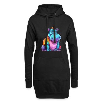 Nilpferd bunte Aquarell-Karikatur Kawaii-Tier - Hoodie-Kleid - Schwarz - Vorne