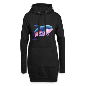 Wal bunte Aquarell-Karikatur Kawaii-Tier - Hoodie-Kleid - Schwarz - Vorne
