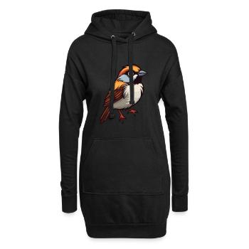 Moineau mignon dessin animé kawaii aquarelle Animal de compagnie - Sweat-shirt à capuche long Femme - noir - Devant