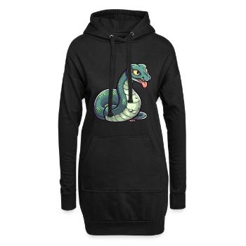 Anakonda Niedliche Karikatur Kawaii Aquarell Tier Haustier - Hoodie-Kleid - Schwarz - Vorne