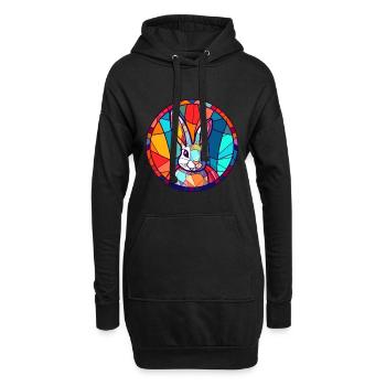 Hasen-Buntglas-Bunt-Cartoon-Kawaii-Tier - Hoodie-Kleid - Schwarz - Vorne