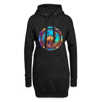 Kamel-Buntglas-Bunt-Cartoon-Kawaii-Tier - Hoodie-Kleid - Schwarz - Vorne