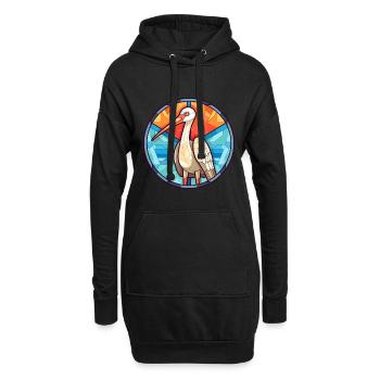 Kranich-Buntglas-Cartoon-Kawaii-Tier - Hoodie-Kleid - Schwarz - Vorne