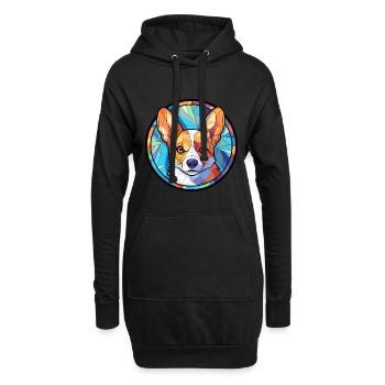 Corgi Hund Buntes Glas Bunte Karikatur Kawaii An - Hoodie-Kleid - Schwarz - Vorne