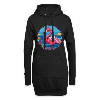 Flamant rose vitrail coloré dessin animé Kawaii Ani - Sweat-shirt à capuche long Femme - noir - Devant