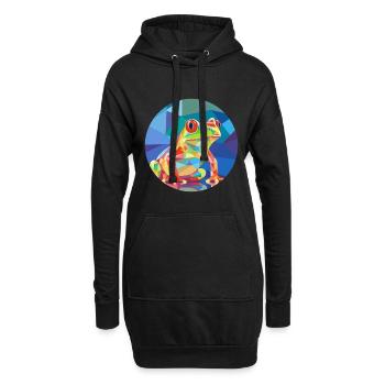 Grenouille vitrail coloré dessin animé Kawaii Animal - Sweat-shirt à capuche long Femme - noir - Devant