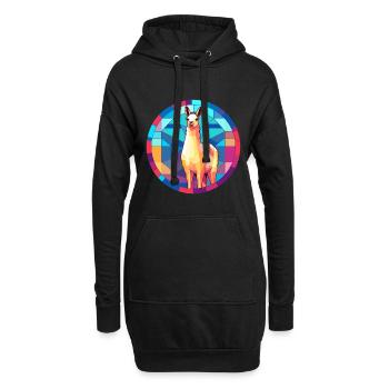 Lama Buntglas bunte Karikatur Kawaii Tier - Hoodie-Kleid - Schwarz - Vorne