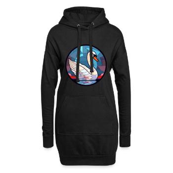 Schwanen-Buntglas-Cartoon-Kawaii-Tier - Hoodie-Kleid - Schwarz - Vorne