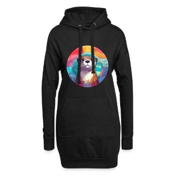 Loutre vitrail coloré dessin animé Kawaii Animal - Sweat-shirt à capuche long Femme - noir - Devant