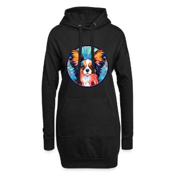 Papillon Hund Buntes Glas Bunte Karikatur Kawaii - Hoodie-Kleid - Schwarz - Vorne