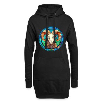 Widder-Buntglas-Cartoon-Kawaii-Tier - Hoodie-Kleid - Schwarz - Vorne