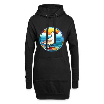 Mouette vitrail coloré Cartoon Kawaii Anim - Sweat-shirt à capuche long Femme - noir - Devant
