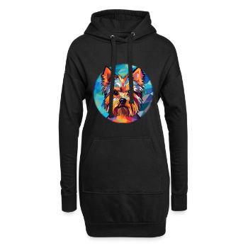 Yorkshire Terrier chien vitrail coloré Carto - Sweat-shirt à capuche long Femme - noir - Devant
