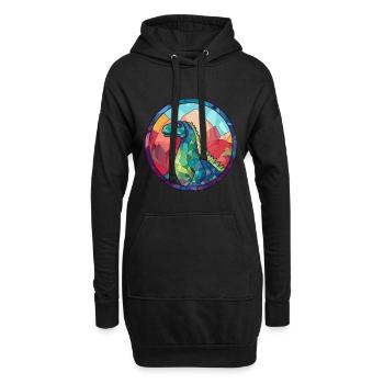 Dinodaur vitrail coloré dessin animé Kawaii Ani - Sweat-shirt à capuche long Femme - noir - Devant
