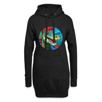 Crocodile vitrail coloré dessin animé Kawaii An - Sweat-shirt à capuche long Femme - noir - Devant